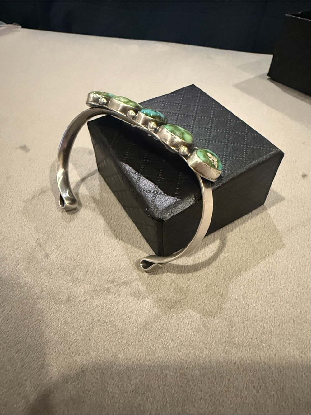 Darrel Morgan Handmade Green Turquoise Sterling Silver Statement Bracelet - Picture 2 of 4